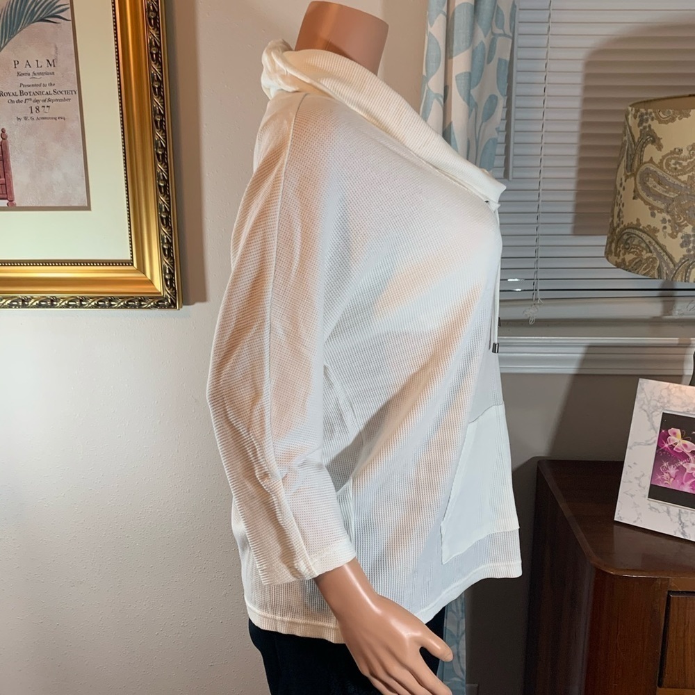 Style & Company white waffle knit three-quarter sleeve cowlneck tunic sweatshirt - Picture 5 of 10